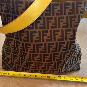 Fendi zucca tote bag with yellow leather Strap You.